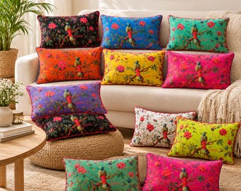 Velvet Botanical Cushion Cover Bird Floral Printed Sofa Decorative Pillow case Throw