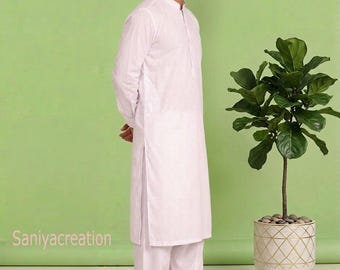 Traje Pathani blanco hombres transpirable Kameez Shalwar estilo indio paquistaní invitado de boda Kurta