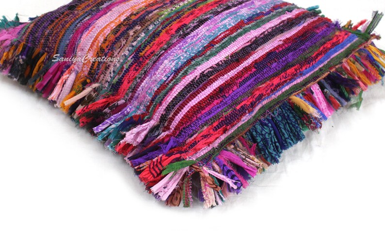 16X16 Multicolour Chindi Pillow Cover 18X18 Boho Pillow Cushion Covers Extra Long Chindi Pillows Hand Woven Chindi Room Decor Handmade