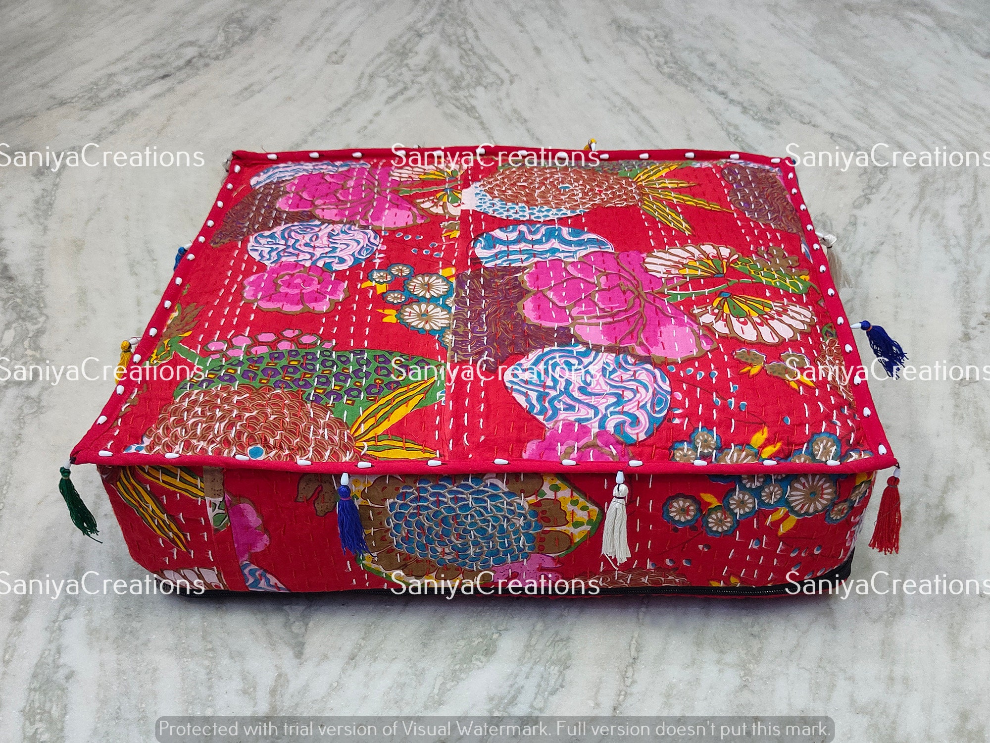 Indian Cotton Square Box Cushion Cover Handmade Cotton Quilted Etsy UK