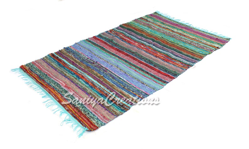 Area Rag Bohemian Indian Carpet Home Decor Large Chindi Rug Floor Decor Handmade Living Room Rug Rag 5X7 Foot Colorful Chindi Rug Rags