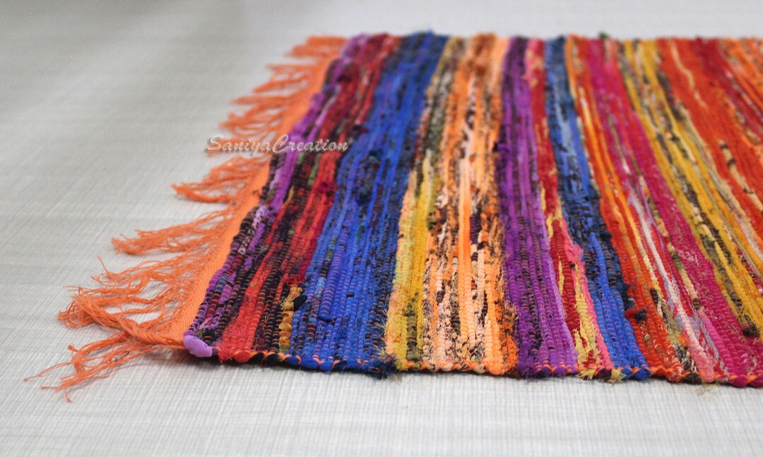Handwoven Cotton Chindi Rug Runner: Multicolor Rag Mat, Indian Recycled ...