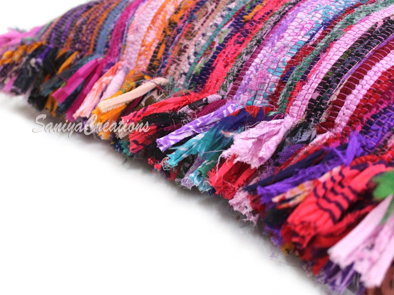 16X16 Multicolour Chindi Pillow Cover 18X18 Boho Pillow Cushion Covers Extra Long Chindi Pillows Hand Woven Chindi Room Decor Handmade
