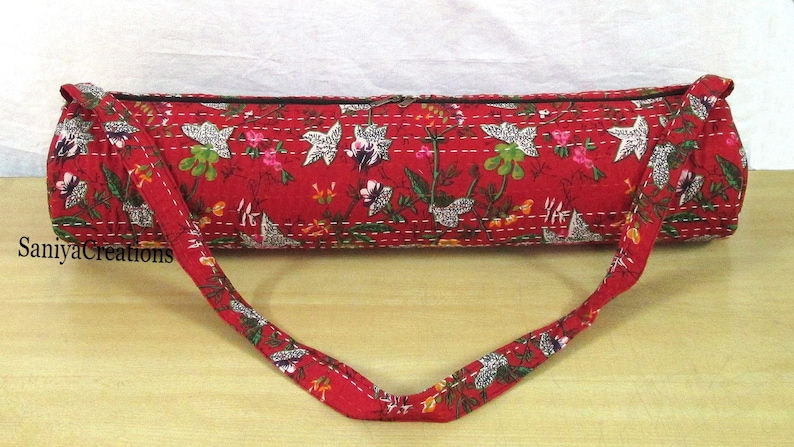 New Yoga Bag Floral Kantha Stitch Indian Handmade Gym Exercise Mat Carrier Cotton Bag Hippie Yoga Mat Carry Bags With Shoulder Strap Throw