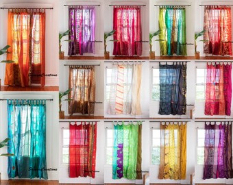 Boho Vintage Old Silk Sari Patchwork Curtain Indian Handmade Door Windown Decorative Curtains