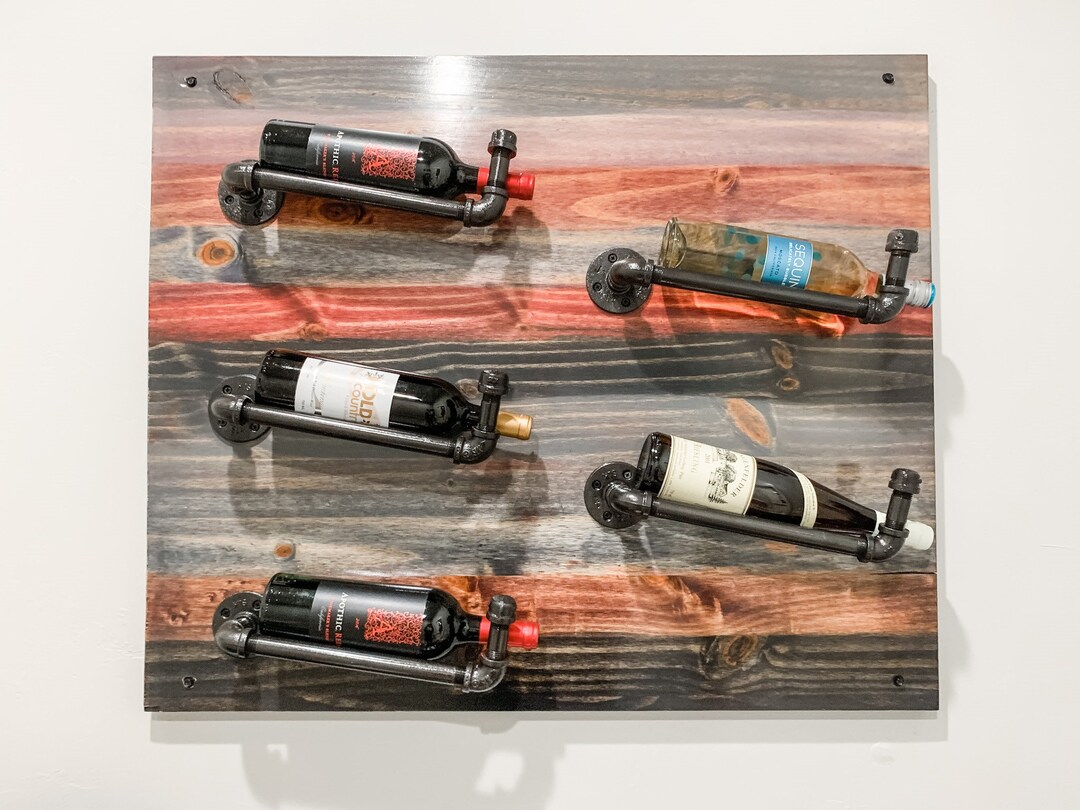 Industrial Farmhouse Rustic Wine Rack Holds Five Bottles - Etsy
