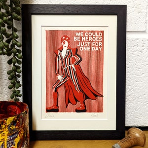 Super Bowie- Heroes Original Lino Print