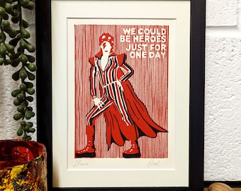Super Zig- Heroes Original Lino Print