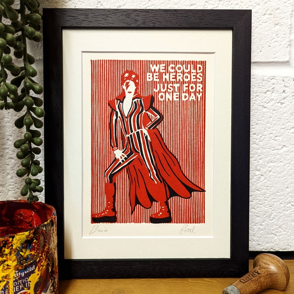 Super Bowie- Heroes Original Lino Print