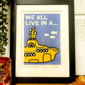 Impresión linográfica original de submarino