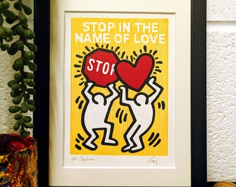 The Supremes-Keith Haring Inspired Original Lino Print