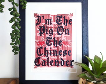 I'm The Pig- Original Lino Print