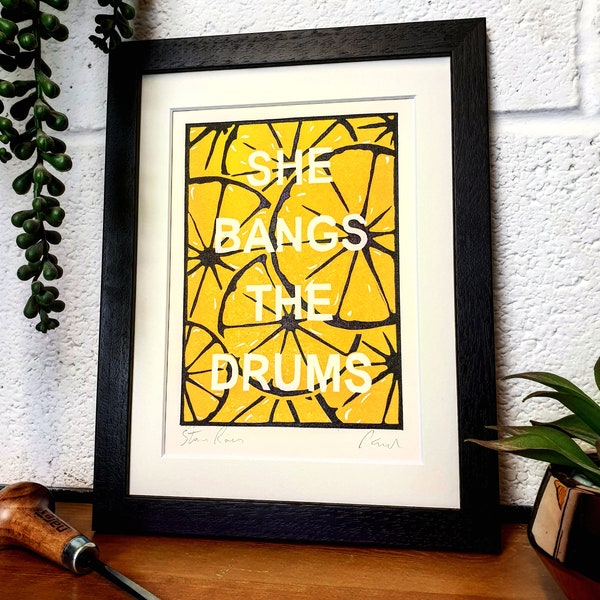 Stone Roses Lyrics Original Lino Print