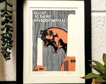 Pink Pig Battersea Power Station Lino Print