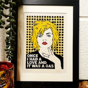 Originele linoafdruk blonde pop-art