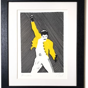 Freddie Mercury Linoprint: Yellow Jacket, Iconic Pose, Signed A5 Art
