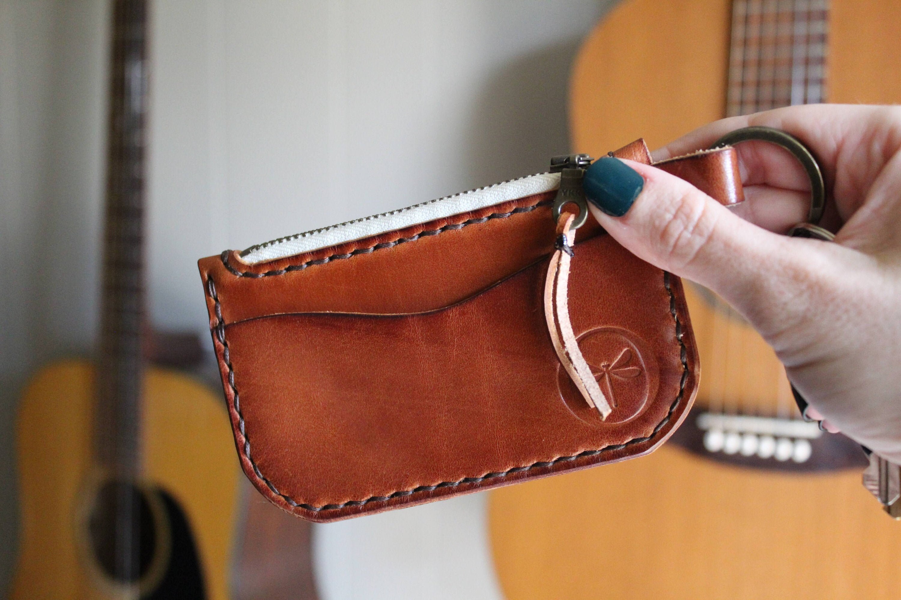 Leather Zipper Keychain Wallet Minimal Wallet Festival Etsy