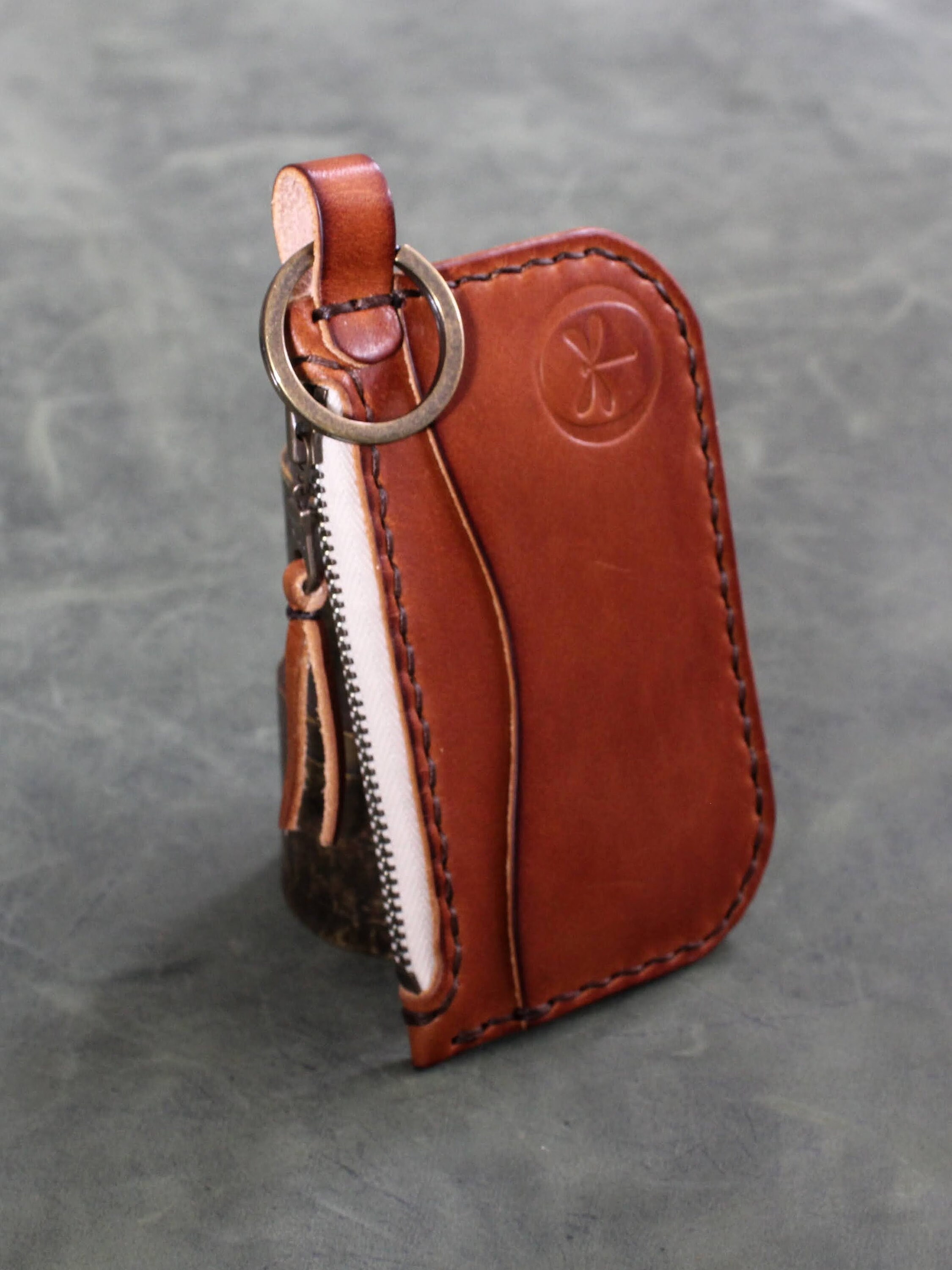 Leather Zipper Keychain Wallet Minimal Wallet Festival Etsy