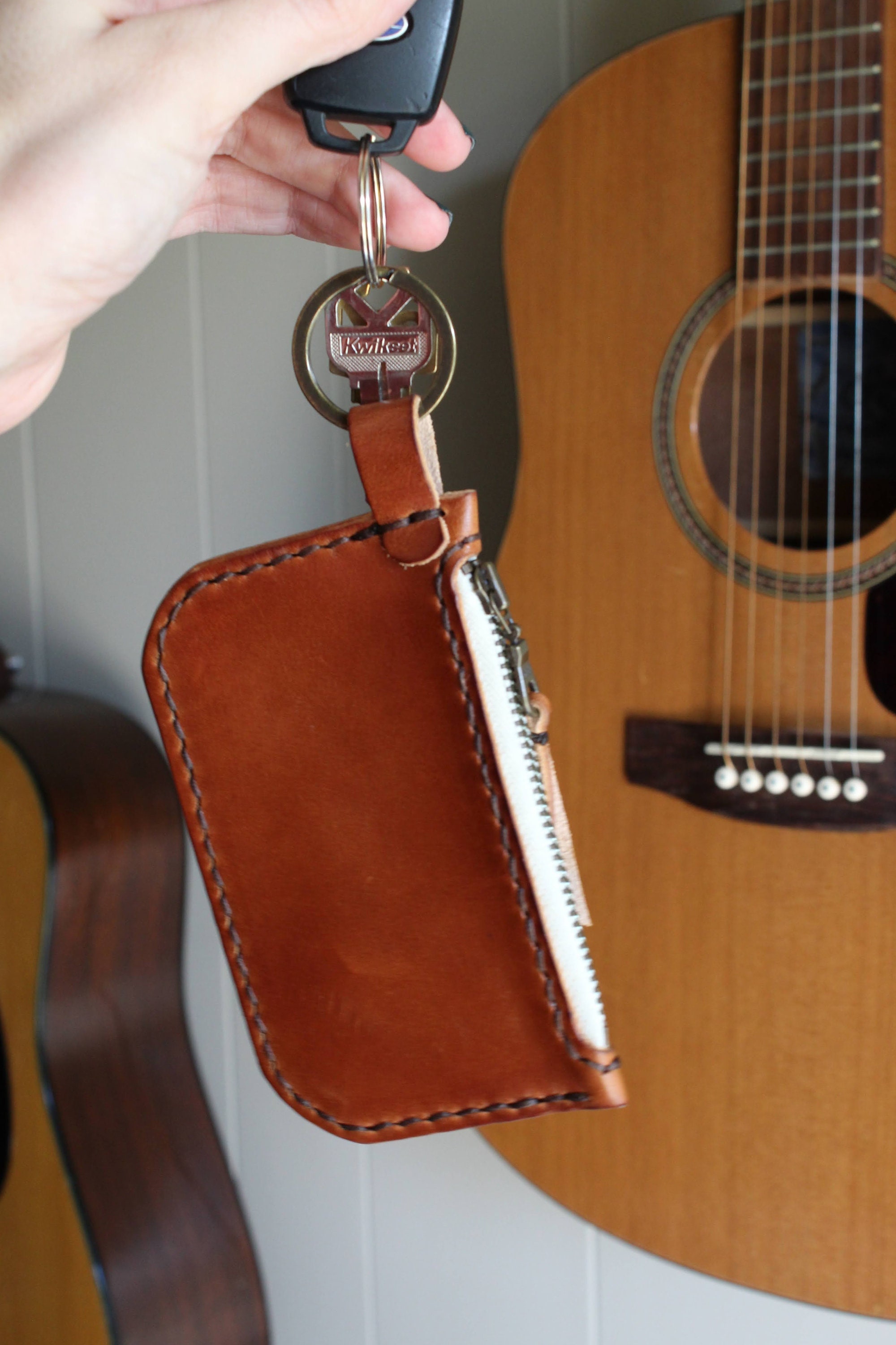 Leather Zipper Keychain Wallet Minimal Wallet Festival Etsy