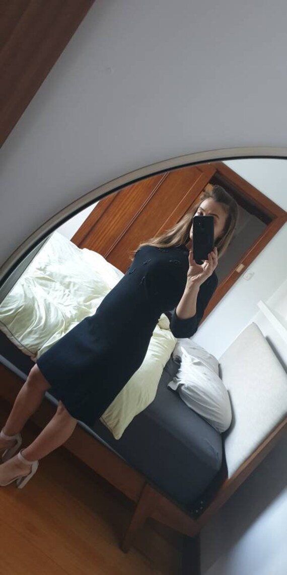 1950s Black Beaded Wool Sweater Dress
