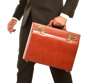 Combo Leather Attache Briefcase for Men's Leather Executive Handbag Laptop Bag MacBook Carry Case Slim Leather Briefcase