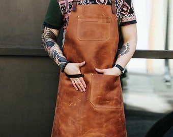 Leather Apron for Men Personalized Apron Blacksmith Apron Brown Leather Woodworking Apron With Pockets Strap Apron Valentines Gift for Him