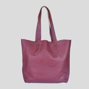 Maroon Leather Tote Bag Raw Edge Shopper Simple Purse Unlined - Etsy