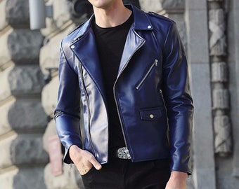 leather jacket blue