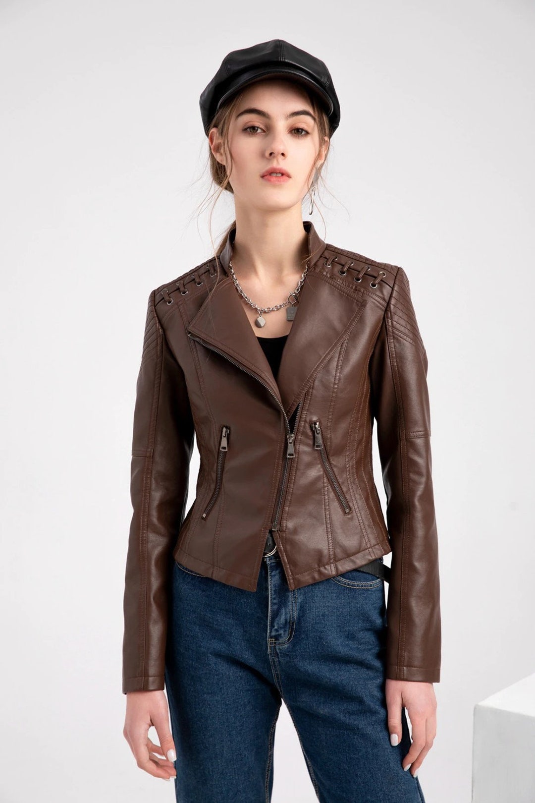 Stylish Lambskin Leather Jacket for Women's Biker Jacket Brown Leather ...