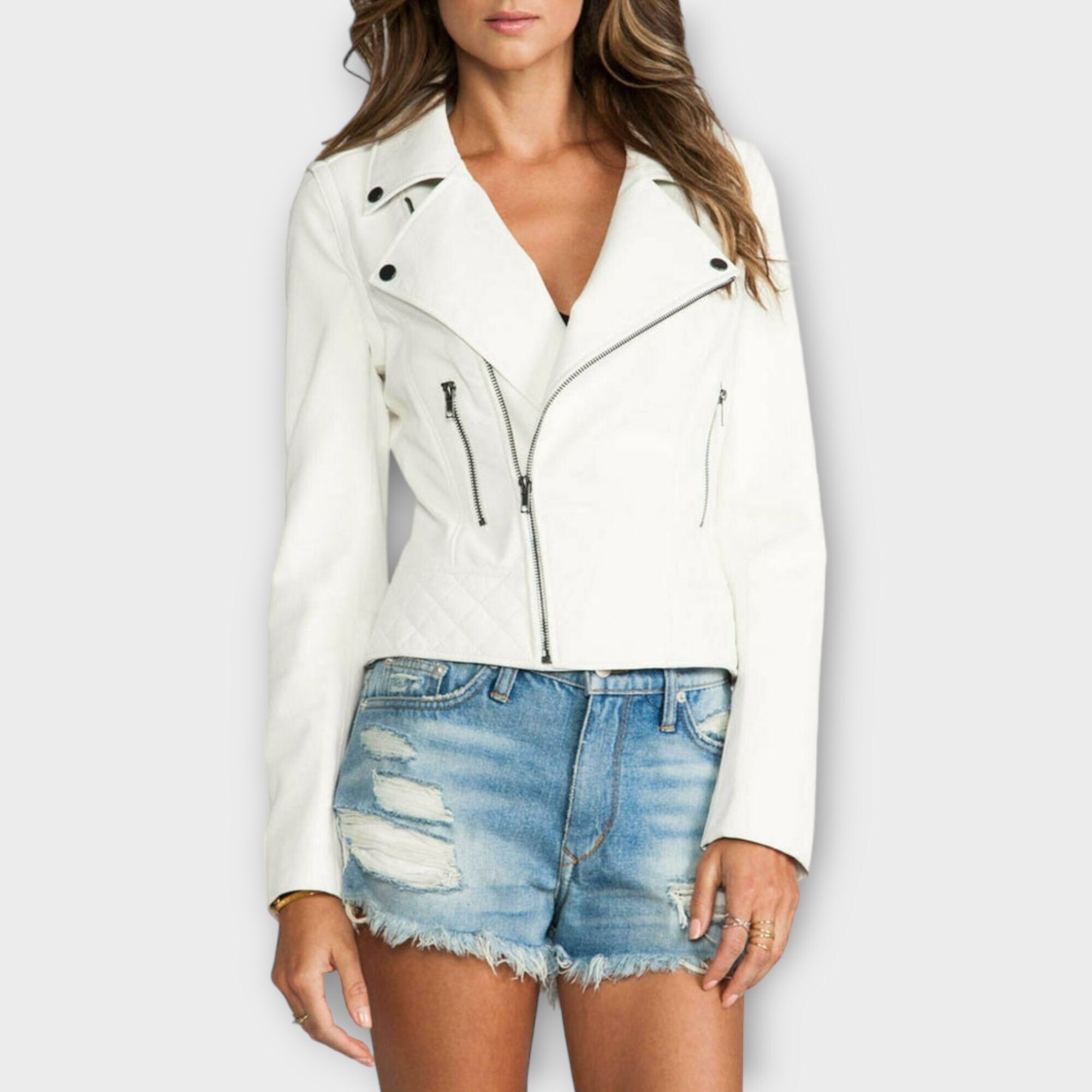  CHAQUETA DE PIEL BLANCO PARA HOMBRE CHAQUETA DE MOTO CHAQUETA  DE PIEL BLANCO CHAQUETA DE CICLISTA PARA HOMBRES CHAQUETA DE PIEL GENUINO  BLANCO, Blanco : Ropa, Zapatos y Joyería