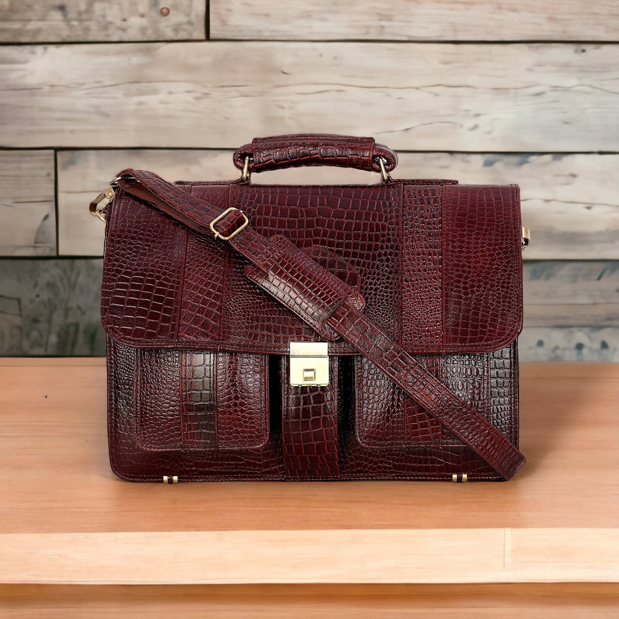Handmade Classic Crocodile Leather Briefcase Laptop Bag Business Bag