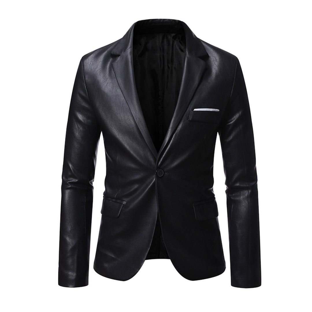 Custom Made Lambskin Leather Blazer for Men Black Leather Blazer Men's ...