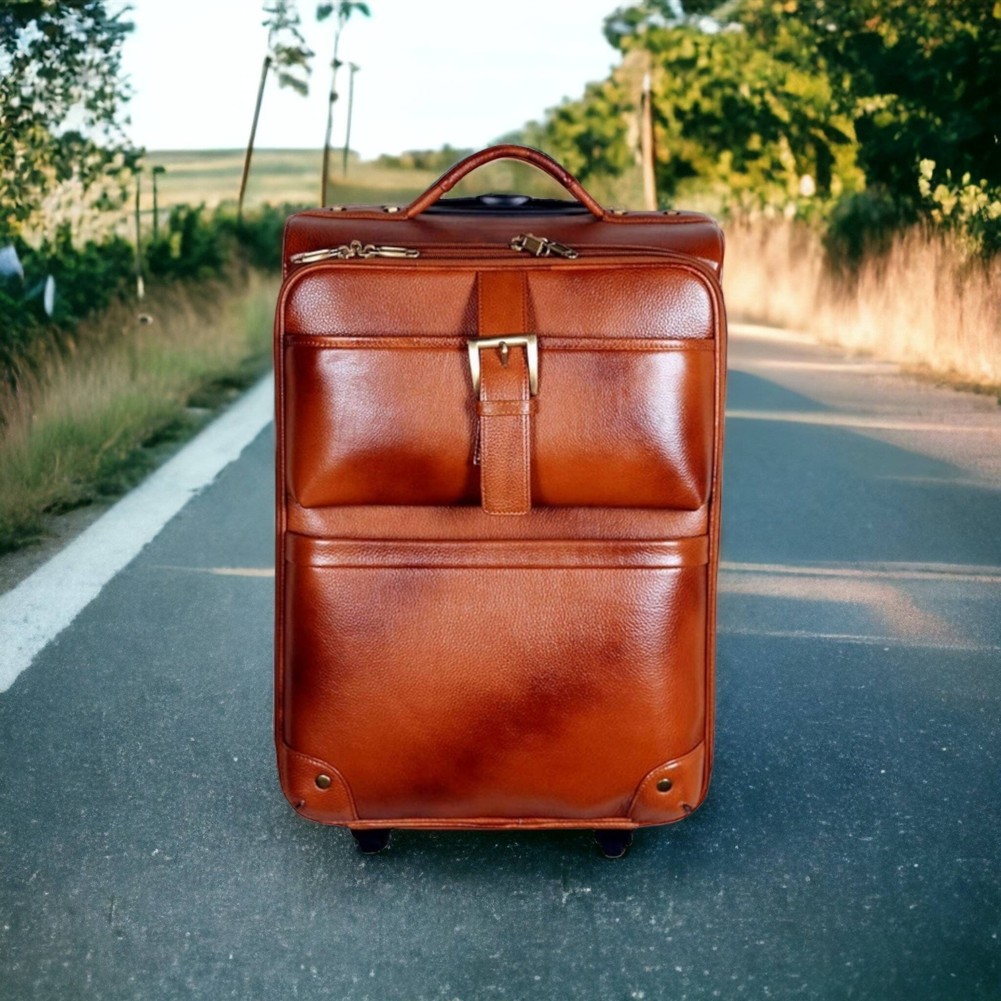 Genuine Leather Trolley bag Small Travel Bag - Large (Tan) - Ambur Online  Leathers