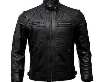 LINDSEY STREET Leather Jacket for Men Black Rider Biker Lambskin Motorcycle Jacket Soft Leather Casual Jacket for Mens Biker Jacket