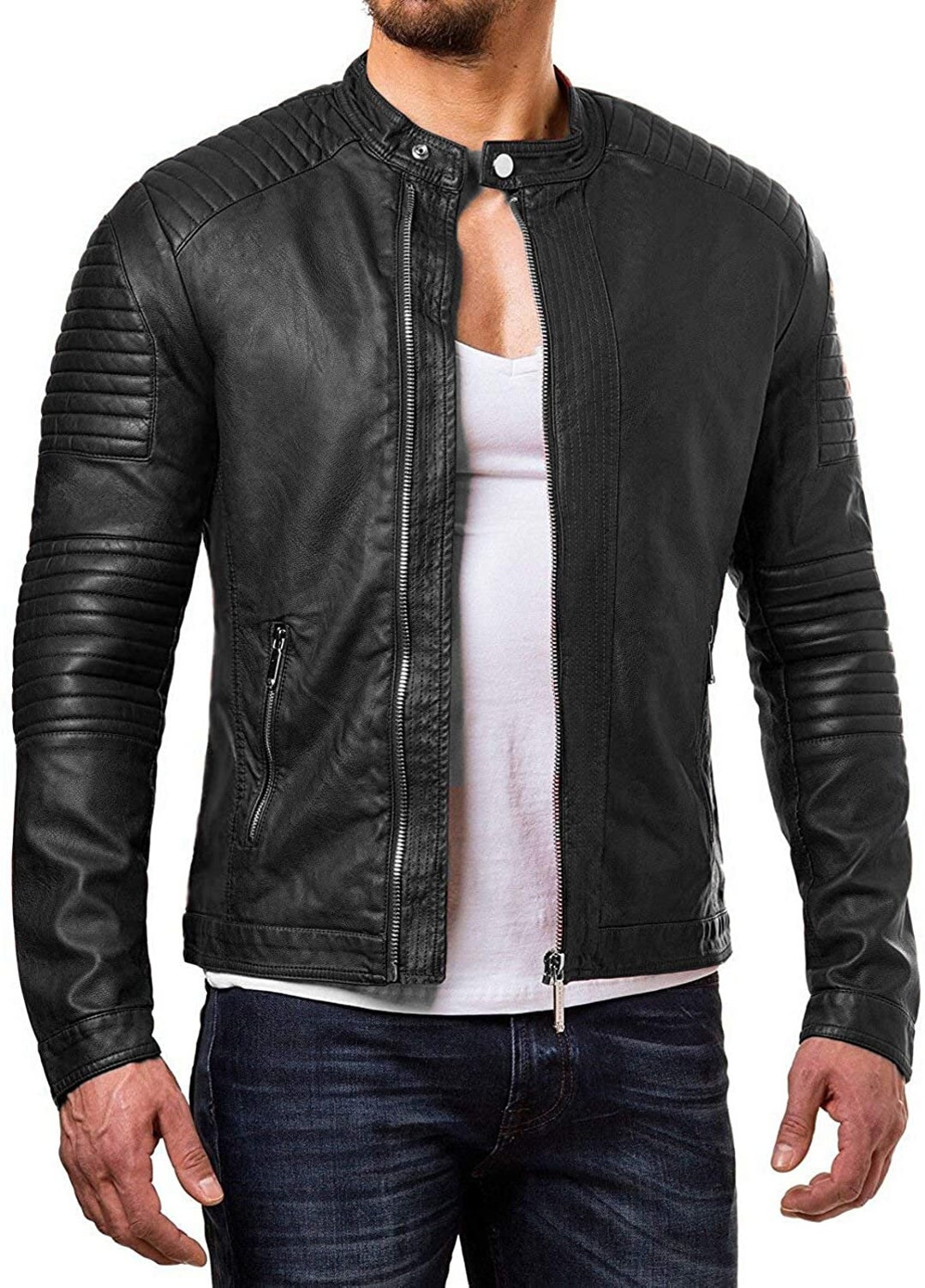 Quilted Black Leather Jacket for Men Black Rider Biker - Etsy