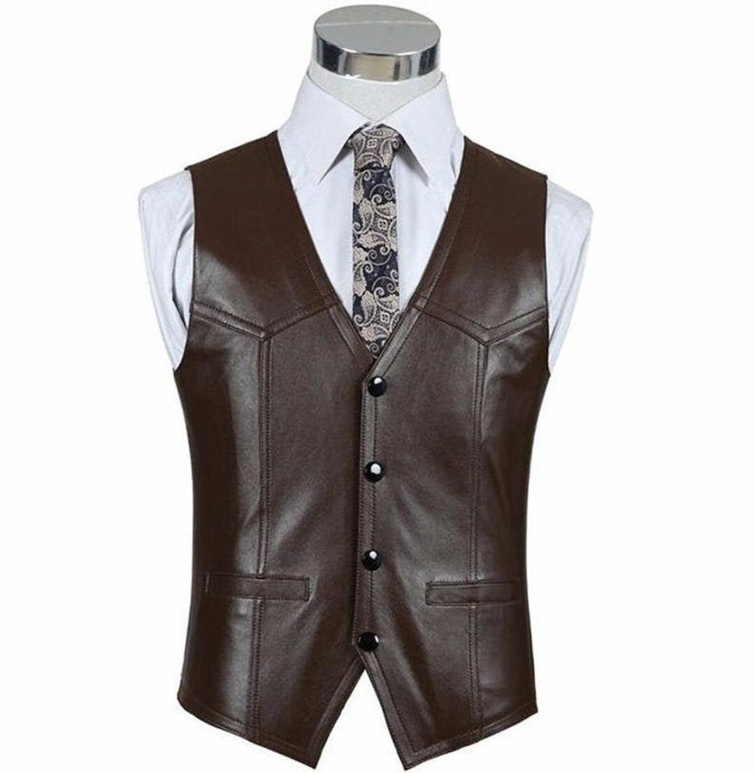 Western Leather Vest Mens Leather Jacket Lambskin Blazer Men's Suit ...