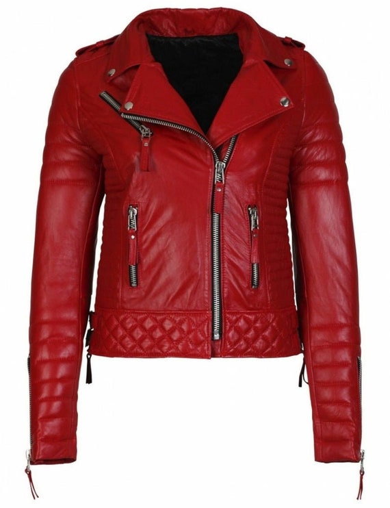 LINDSEY STREET Red Leather Jacket for Women Biker Motorcycle - Etsy