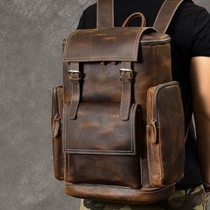 Genuine Leather Backpack for Mens Laptop Bag Multi Pocket - Etsy