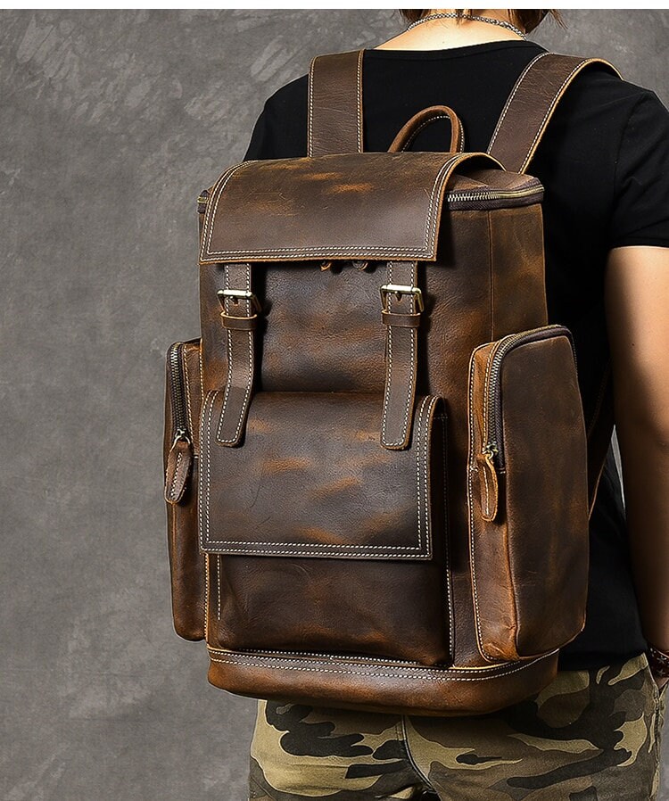 Genuine Leather Backpack for Mens Laptop Bag Multi Pocket - Etsy