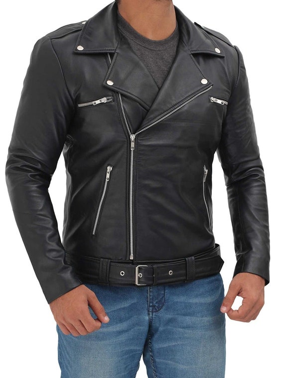 LINDSEY STREET Black Leather Jacket for Men Black Rider Biker | Etsy