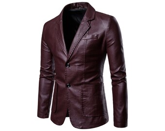 Purple Leather Blazer for Men Soft Leather Jacket Genuine Lambskin Leather Blazer Slim Fit Leather Coat for Man Casual Blazer, Gift For Him