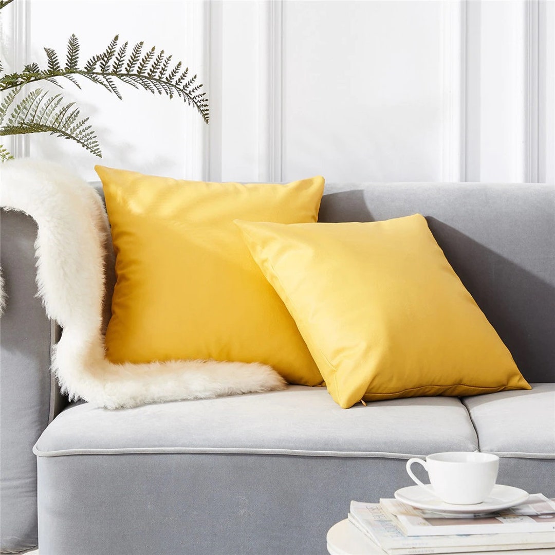Genuine Leather Cushion Cover, Yellow Pillow Cover Sofa Cushion Cover