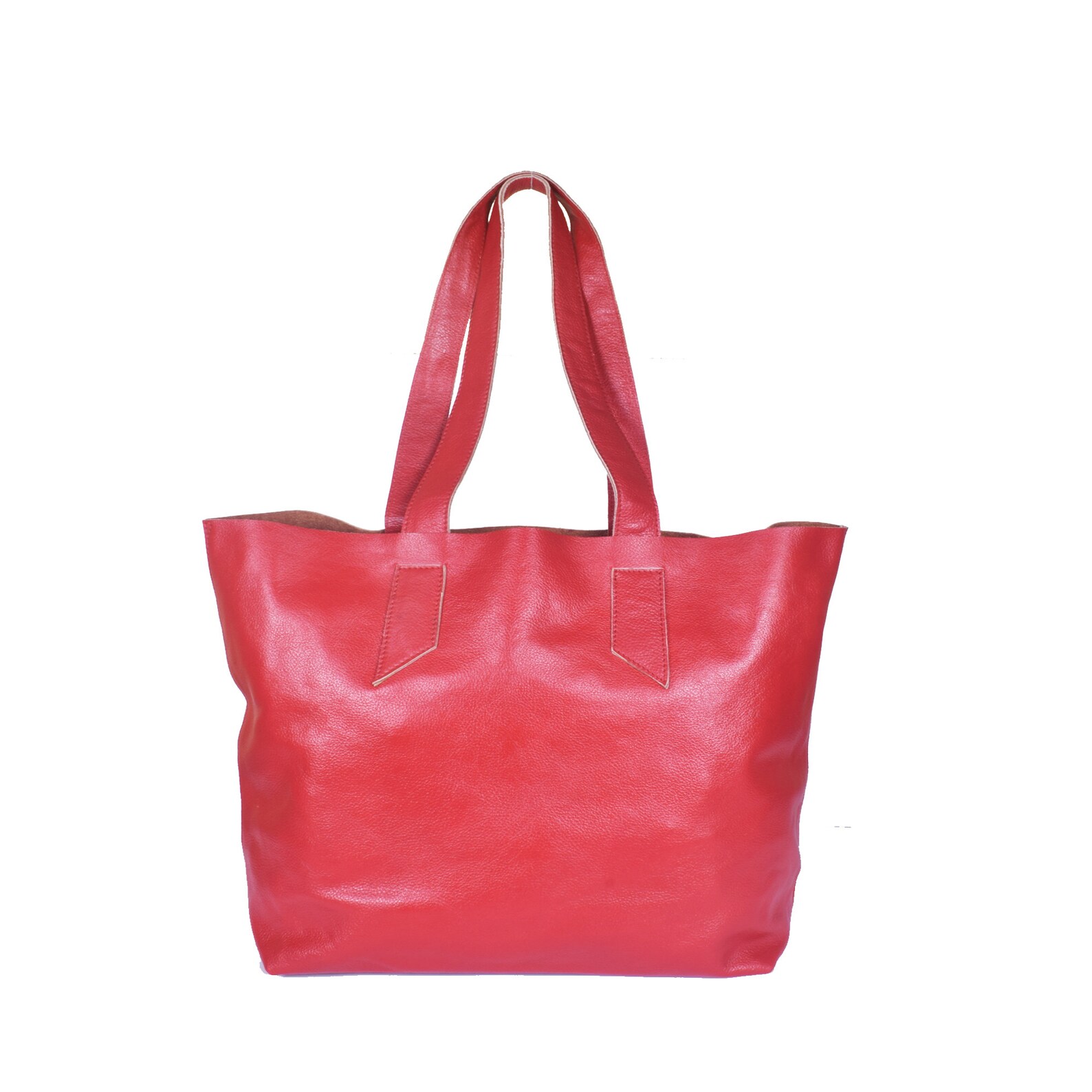 Red Genuine Leather Tote Bag for Women Raw Edge Shopper Purse Etsy