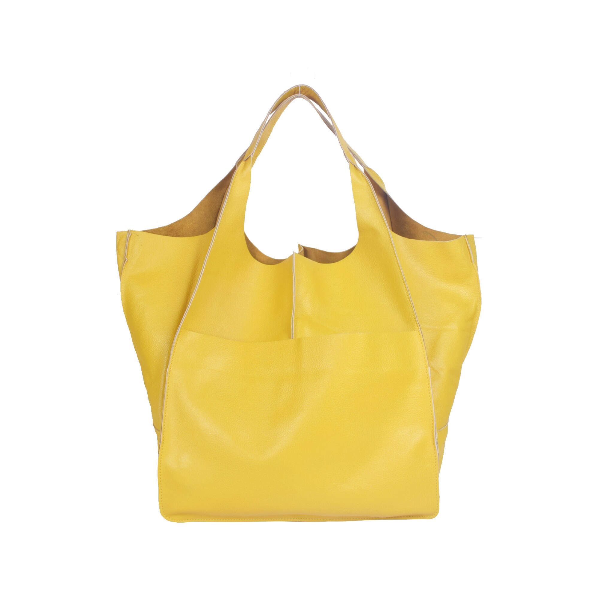 Yellow Oversize Leather Tote Shopper Bag Large Weekender Etsy