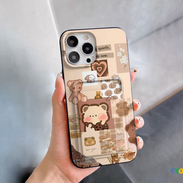 Bear Life card pocket case iPhone 14 13 Pro Max iPhone 12 11 Mini XS XR Samsung S23 S22 Ultra Galaxy S21 S20 FE card holder cover YY058