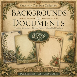 20 Botanical Mayan Backgrounds, Timeless documents-Elegant Papers-Thoughtful Creations, A4 Digital Papers and Stationery Pages