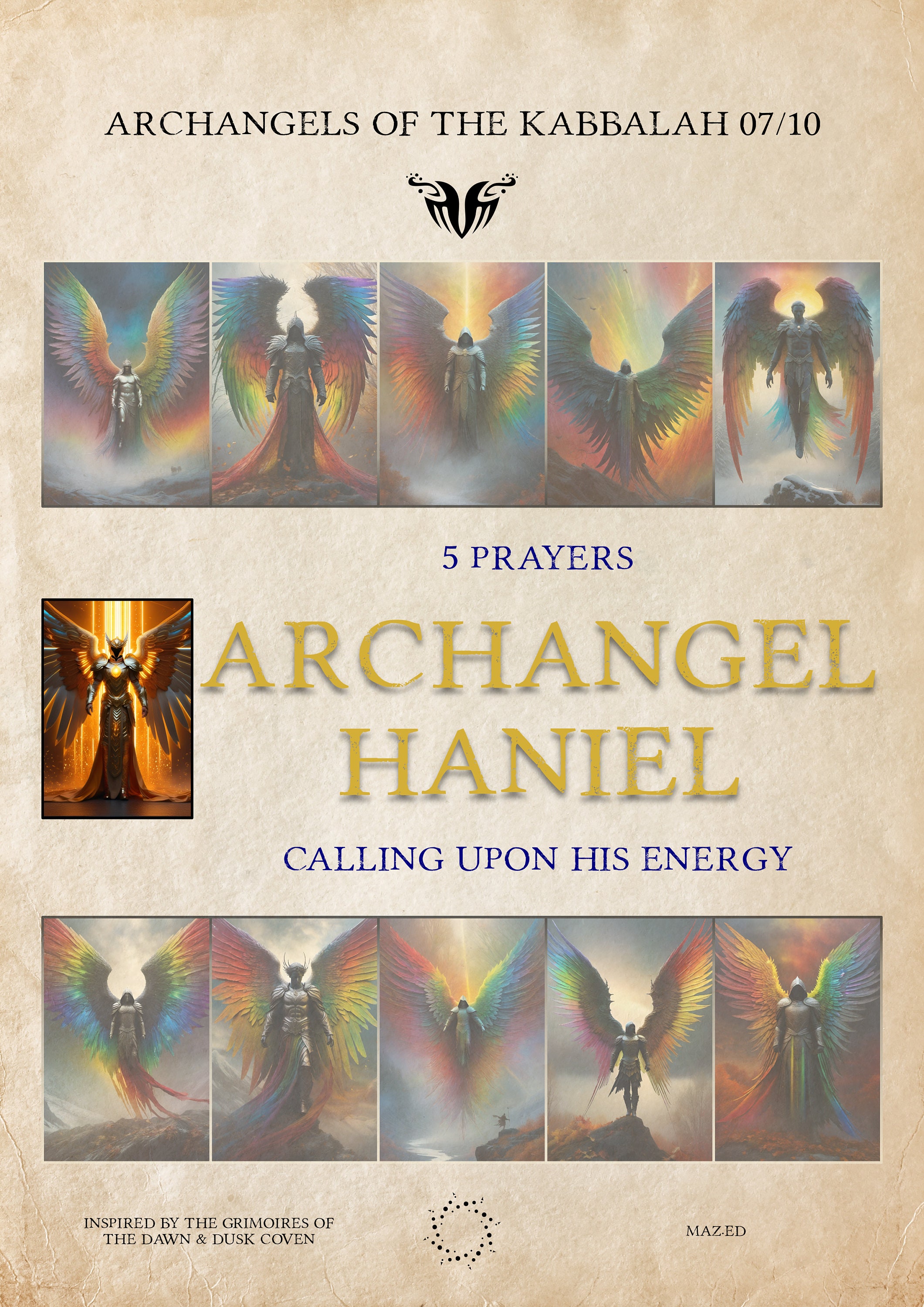 Archangel HANIEL, 5 Prayers, Calling upon his energy - 10 illustrated pages for your Book of Shadows