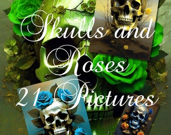 Pictures Pack - SKULLS & ROSES - 21 different pictures