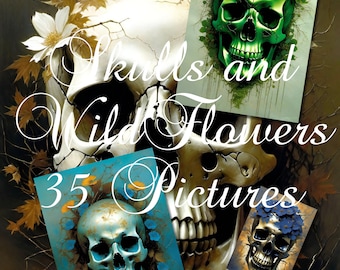 Pictures Pack - SKULLS & WILD FLOWERS - 35 different pictures