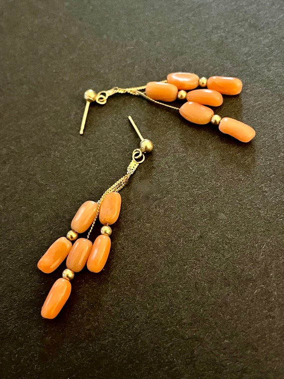 14K Yellow Gold Coral Drop Earrings, 2.1g., Comes… - image 3
